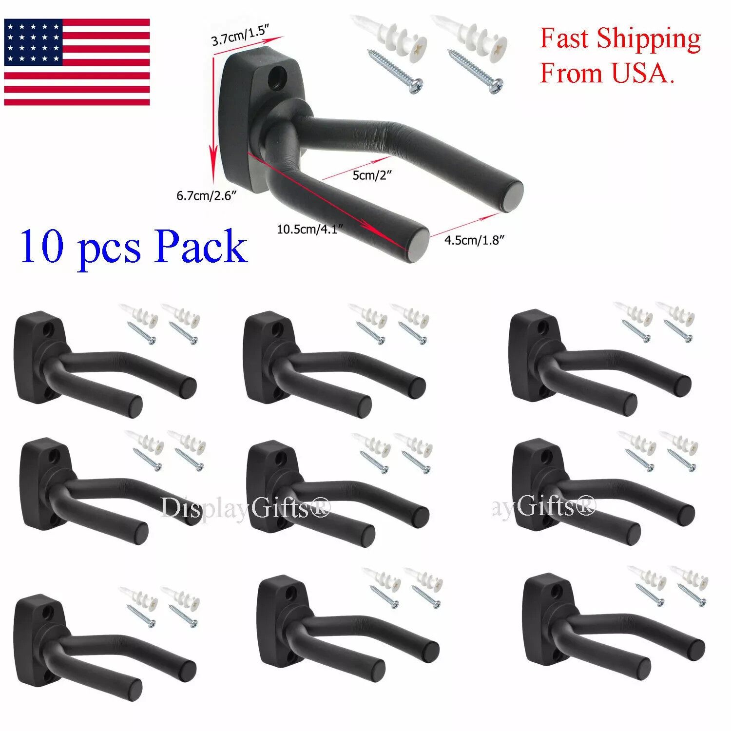 10 PCS Pack Guitar Hangers Hook Holder Wall Mount Hanger Display Instrument