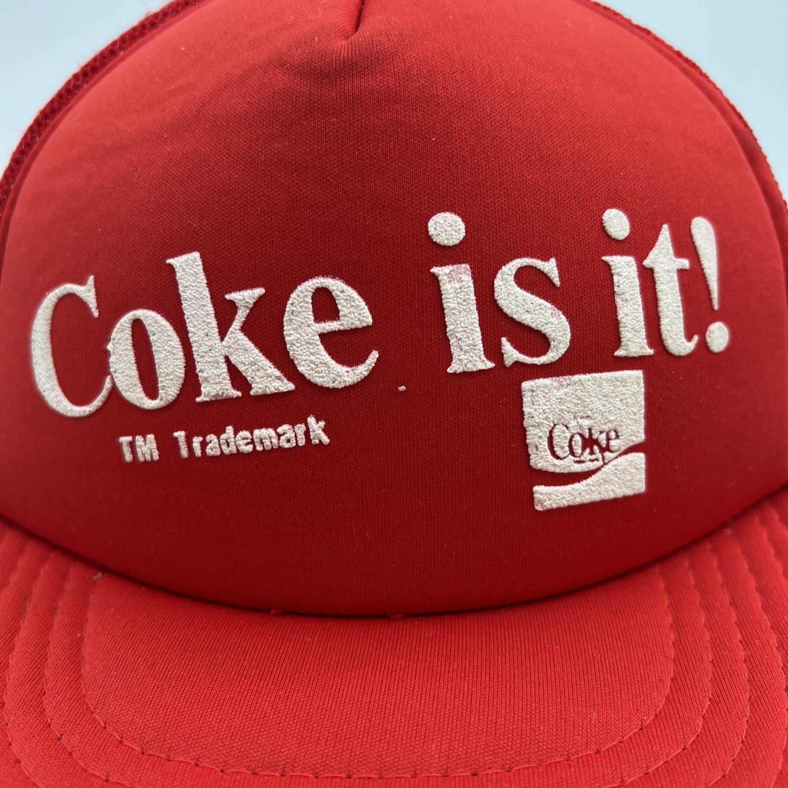 Vintage 80s Coke is it! Coca Cola Snapback Mesh Trucker Hat Ball Cap Advertising