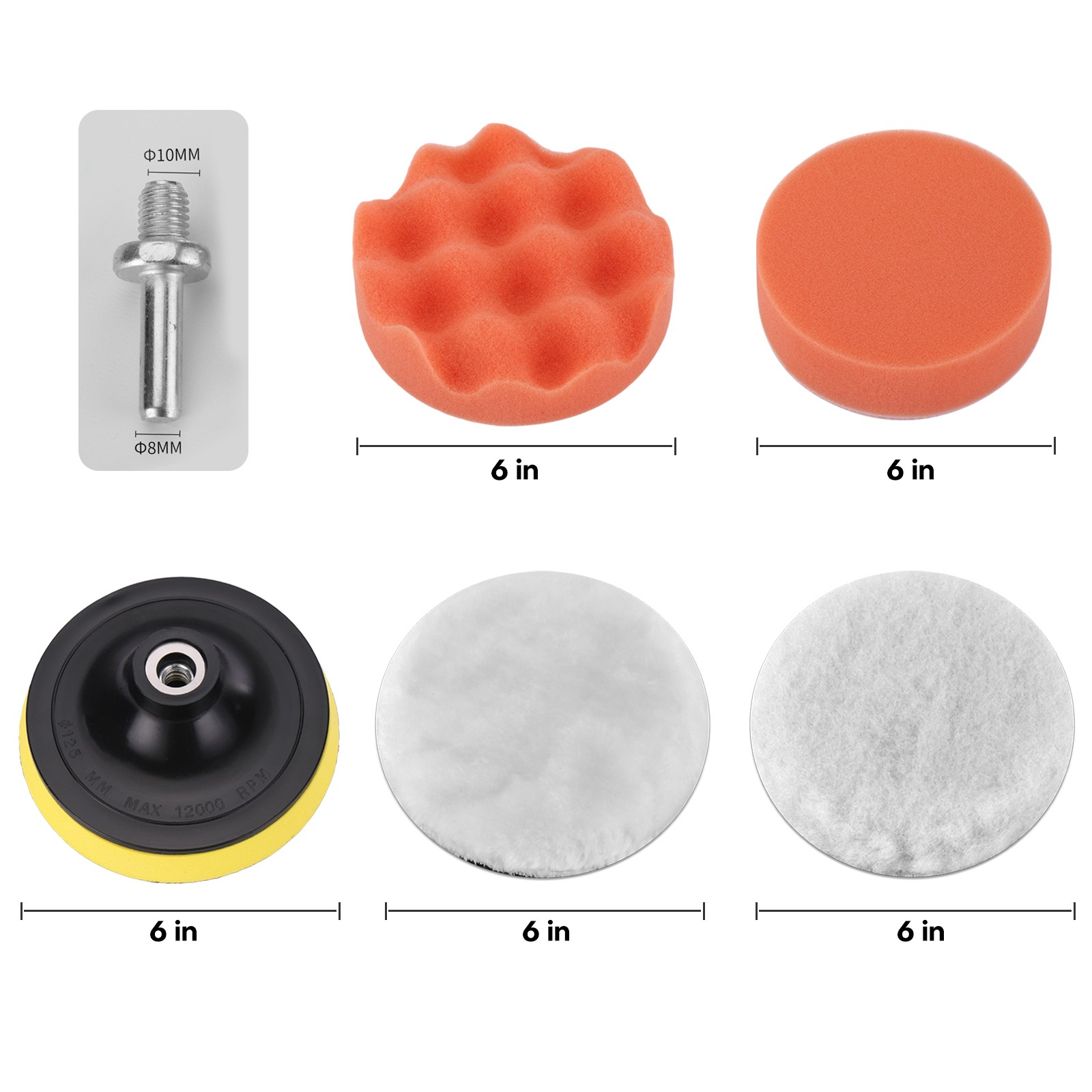 6Pcs Car Polishing & Buffing Pad Kit 6/7" Foam Sponge Drill Polisher Attachment