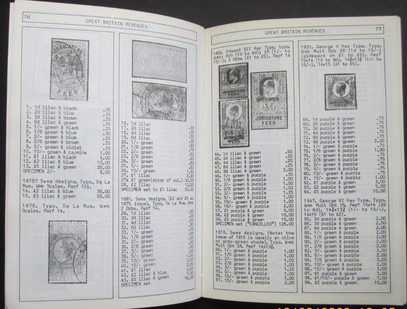 J. Barefoot Ltd - Great Britain Revenues, Stamp Catalogue 1989.