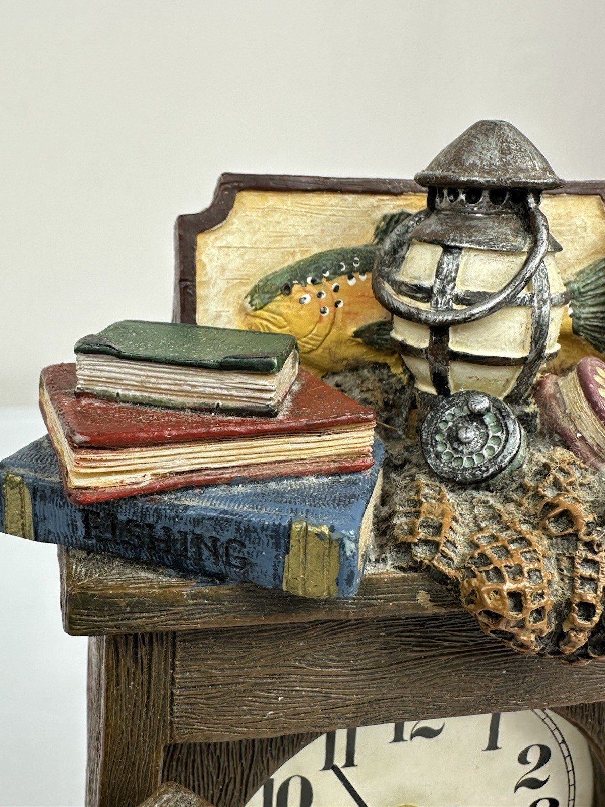 Gone Fishing Clock Figi 1999 Clock Works Rustic Cabin Fish Lantern