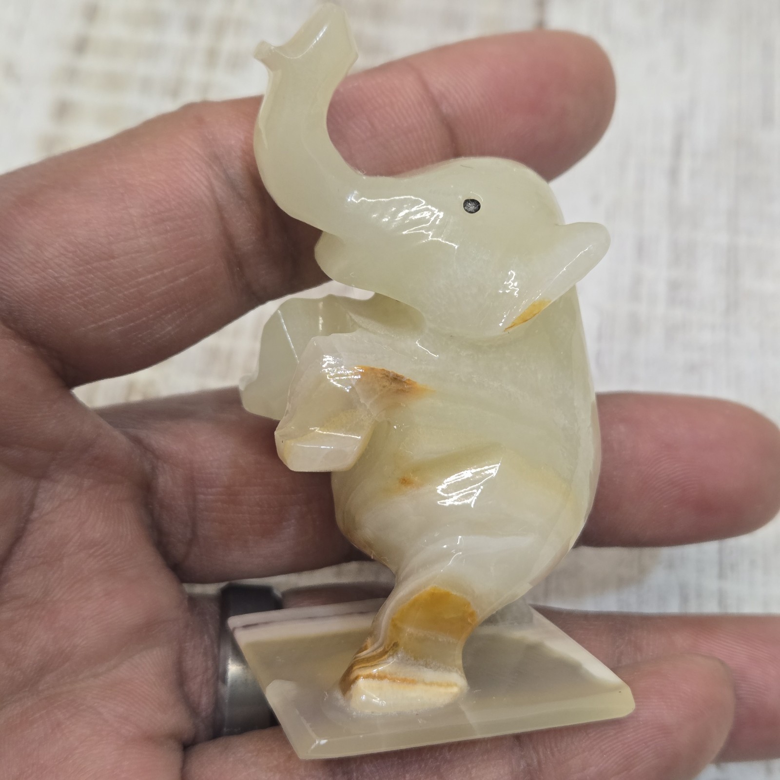 Lot Of 4 Vintage Hand Carved Marble/ White Onyx Quartz Stone Elephants