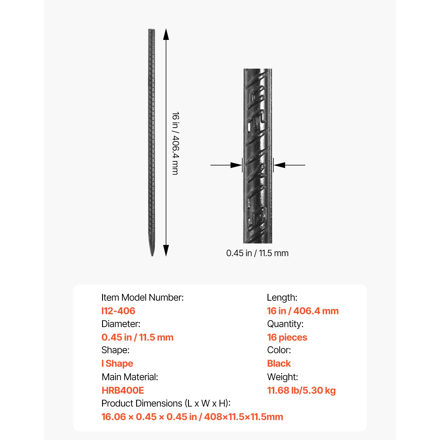 16-Inch 16 Pack Rebar Stakes Heavy Duty Straight Galvanized Steel Ground Anchors
