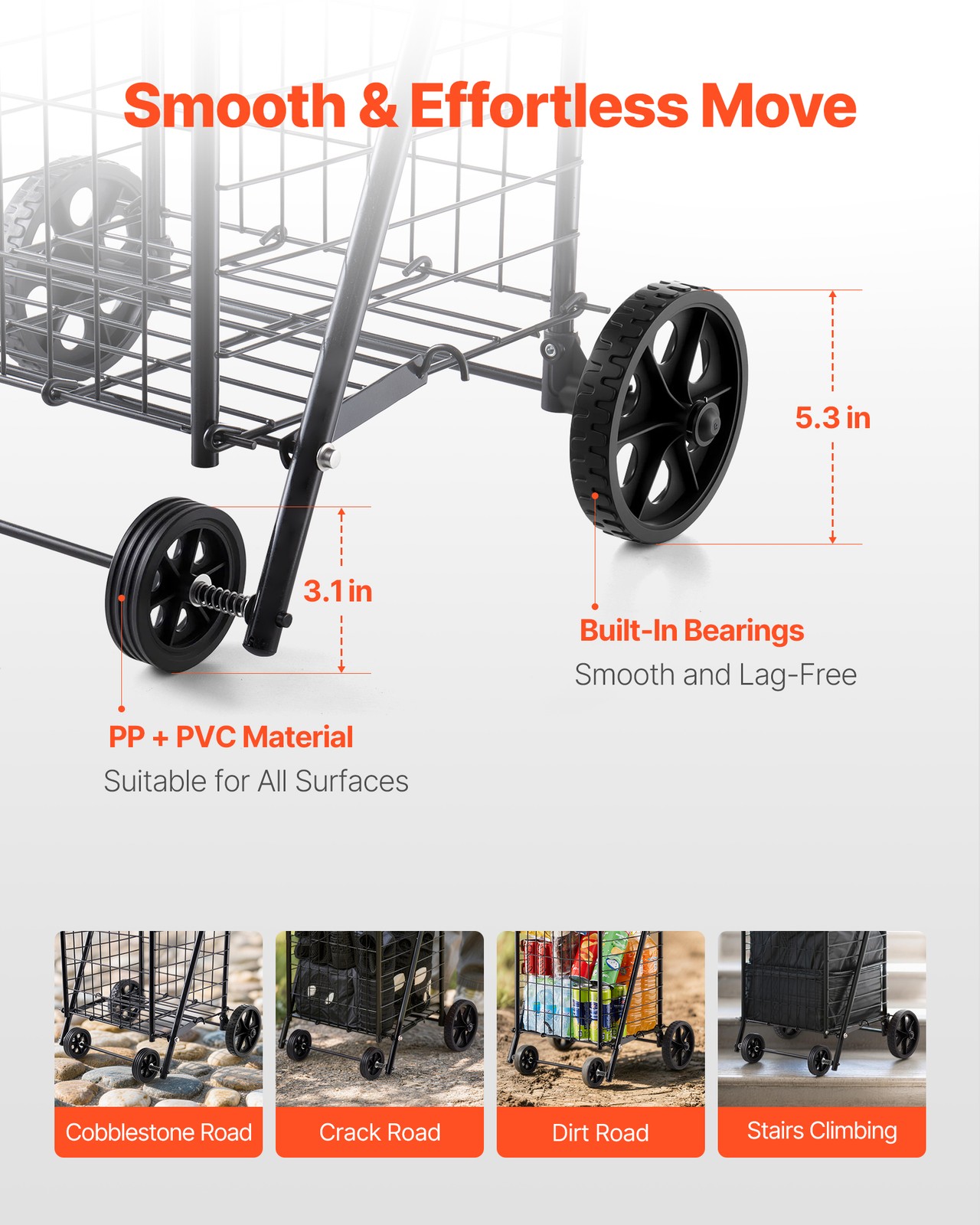 Uimoso Shopping Cart Folding Grocery Utility Cart with Swivel Wheels 90 LBS