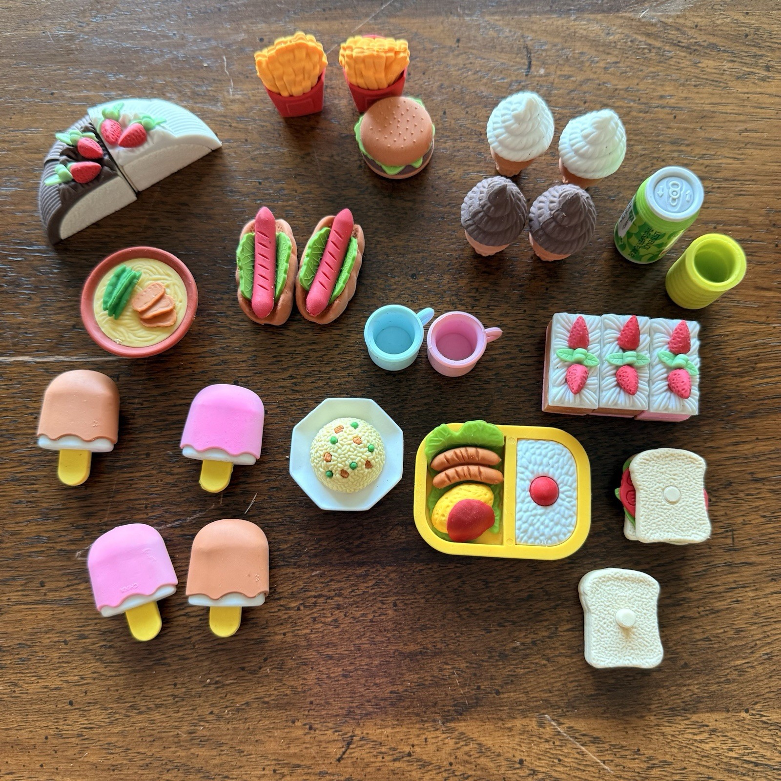 Lot of Mini Food Erasers Burgers Fries Ice Cream Cake Sandwich Popsicles & More