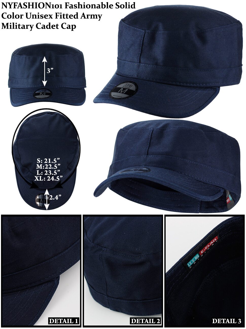 NYFASHION101® Fashionable Solid Unisex Fitted Army Military E-Flag® Cadet Cap