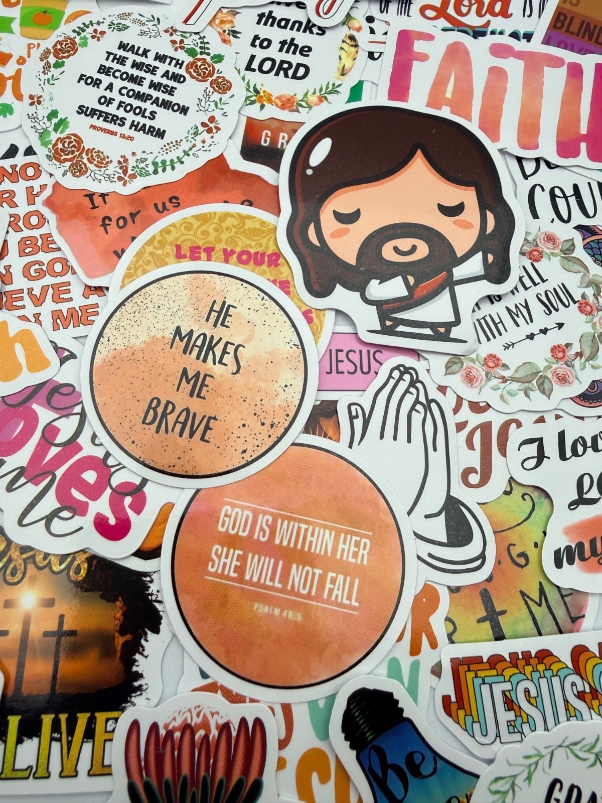 20 Stickers Christian Faith God Jesus Motivational Designs Journals Laptops Gift