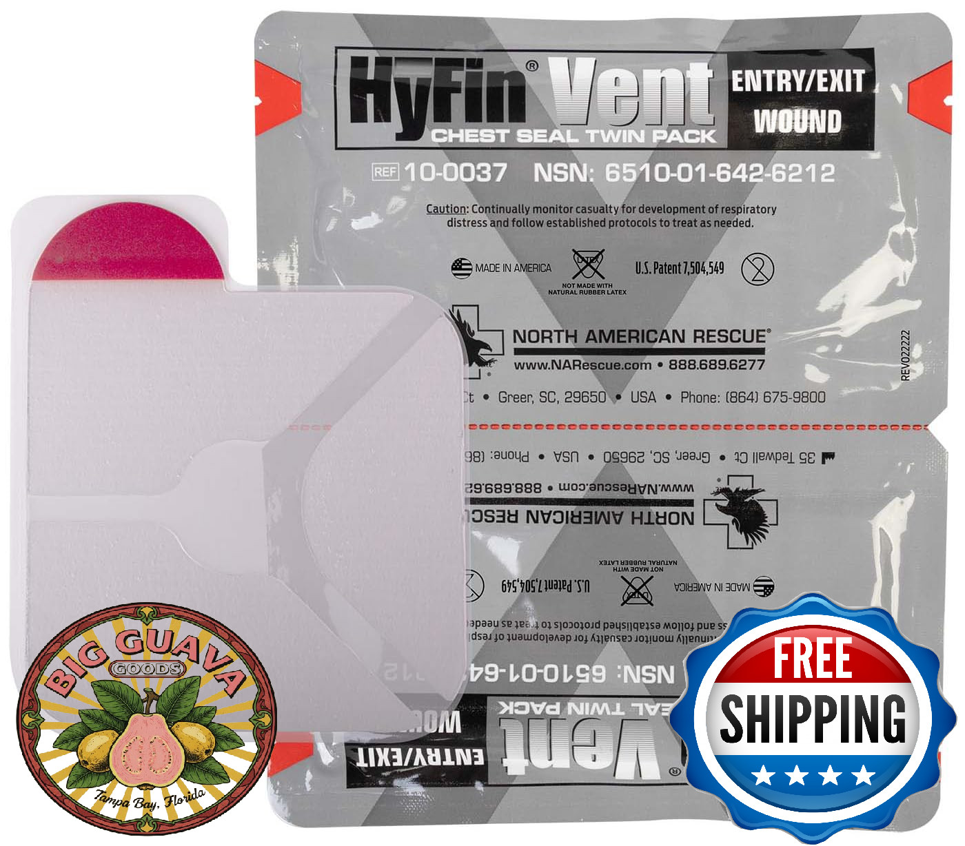 NAR HyFin Vent Chest Seal Twin Pack Trauma Wound Chest Seals Vented