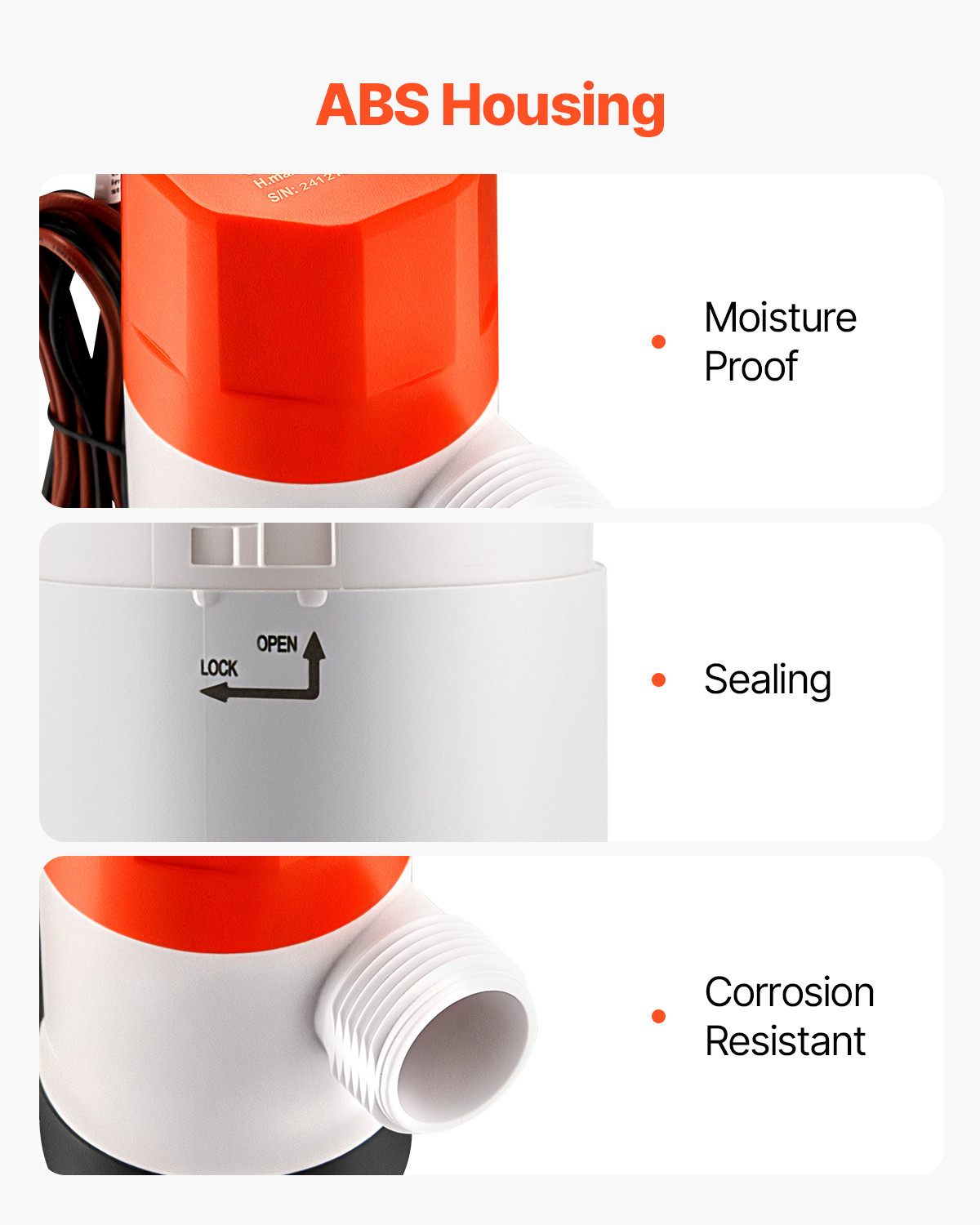 Livewell Pump for Boat 12V 1100GPH Livewell Aerator Pump Straight 2 Inlets