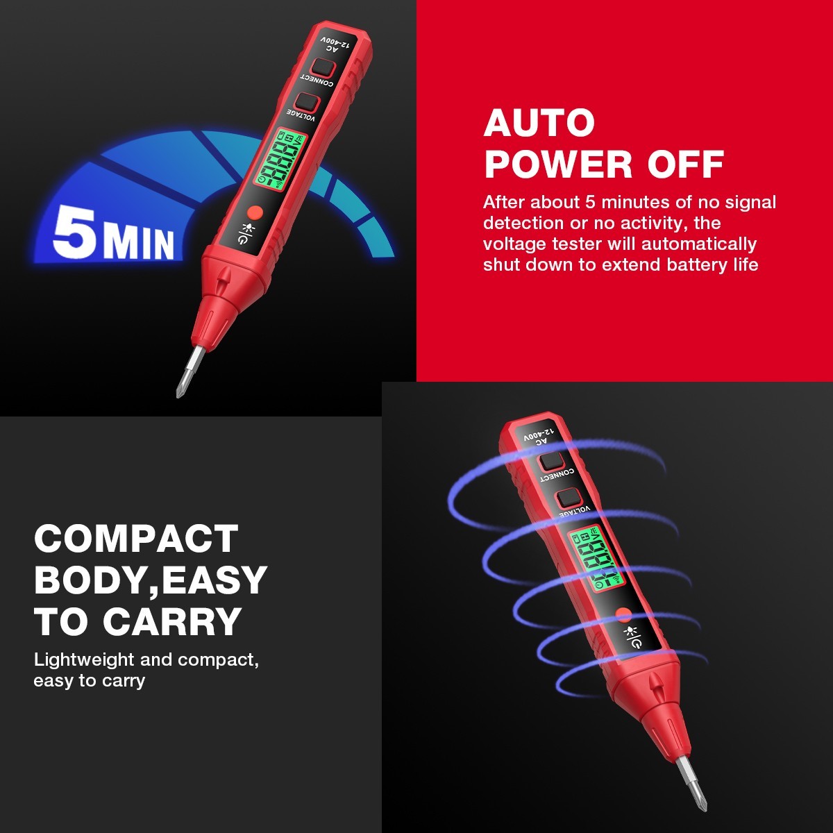 HABOTEST HT91A Voltage Tester Pen Non-Contact Flashing Alarm Battery Including