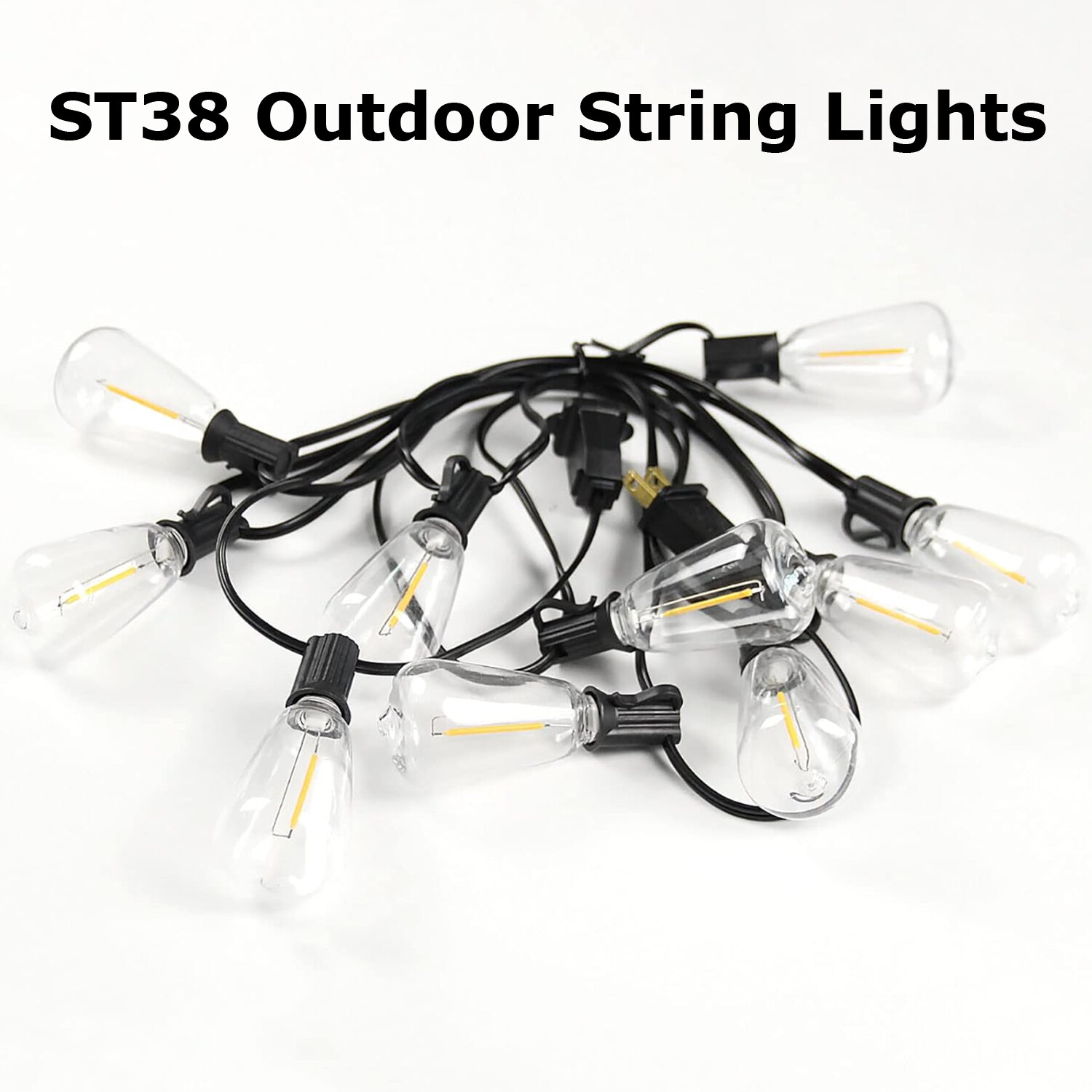LED Outdoor String Lights, ST38 LED Patio Lights with E12 Edison Vintage Bulbs