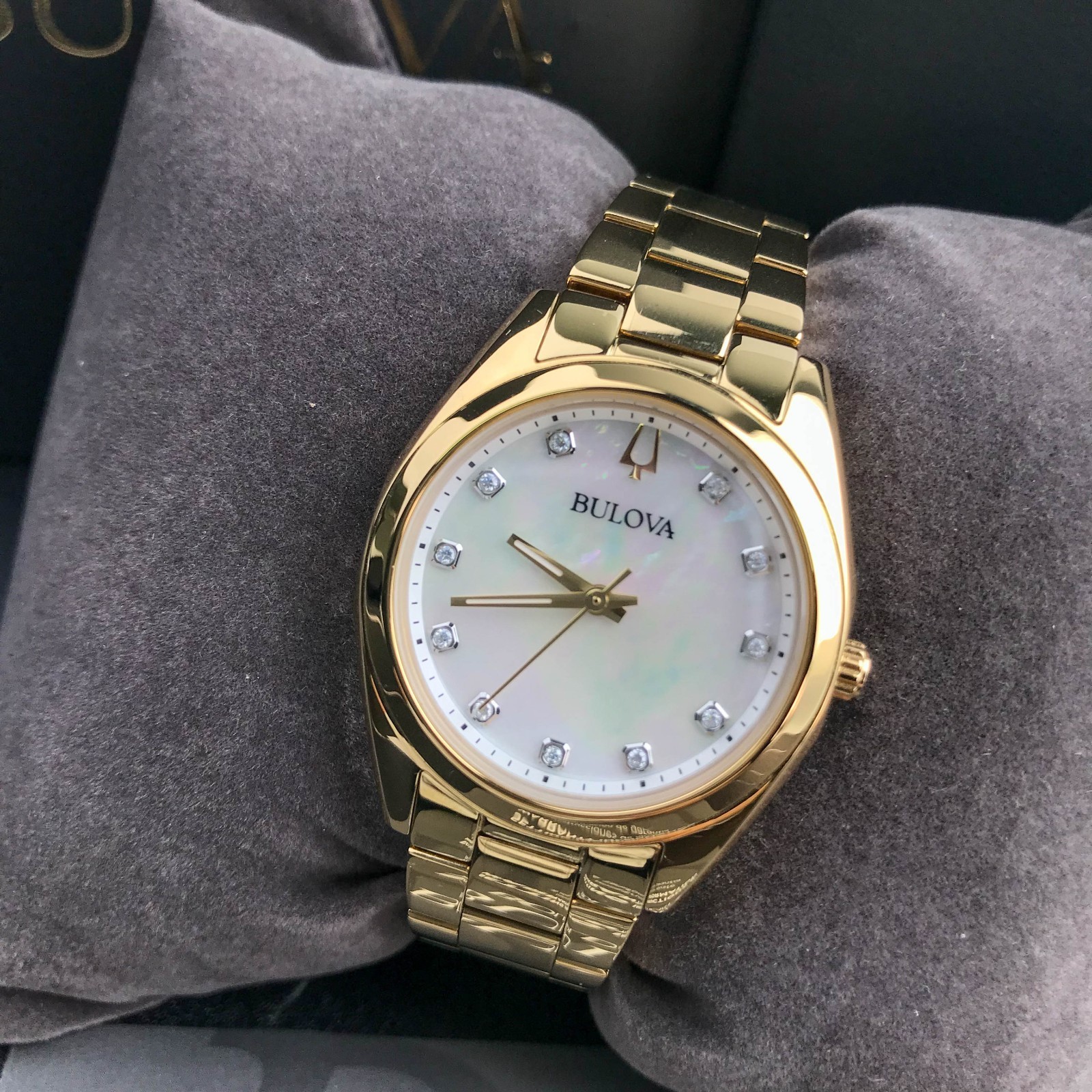 Bulova Surveyor Ladies 97P172 Gold Tone Mother-of-Pearl Dial Quartz Watch 31mm