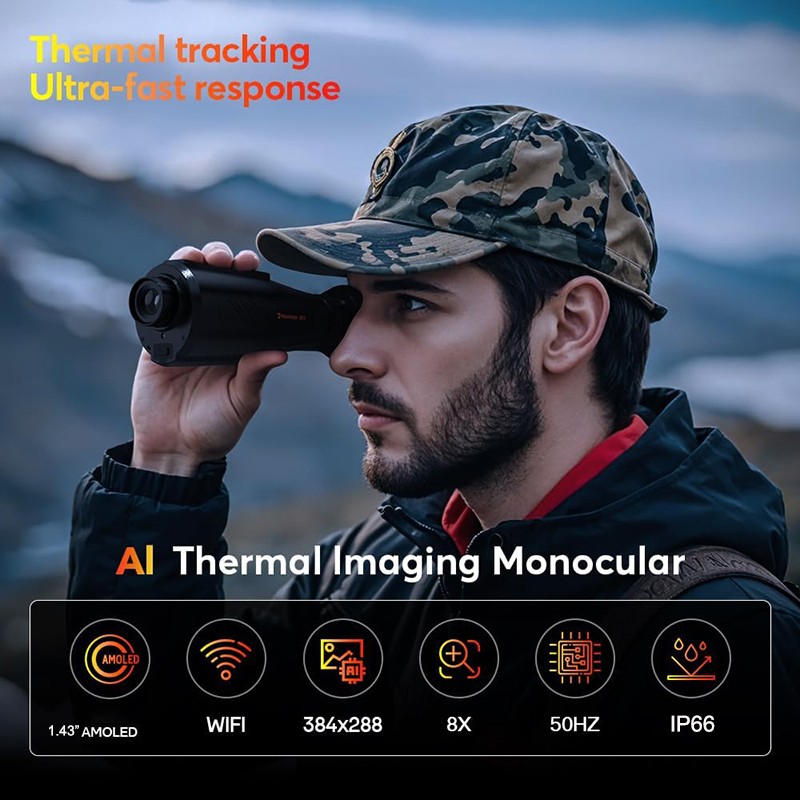 GTMEDIA Thermal Monocular for Hunting 384x288 (AI Super Resolution) 50Hz 8×Zoom