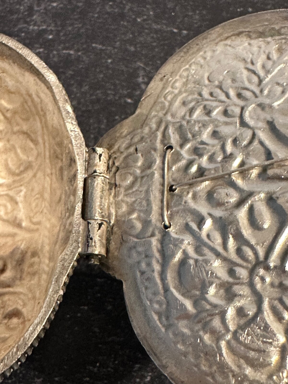 Antique Silver 700 Indian Spice Box /Container Shaped as a Sitar/Stamped