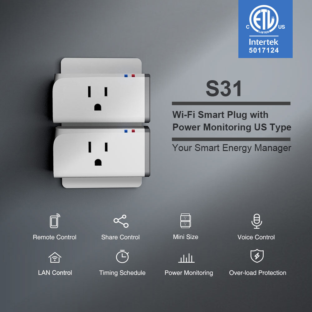 SONOFF S31 WiFi Smart Plug with Energy Monitoring, 15A Smart Outlet Timer Switch