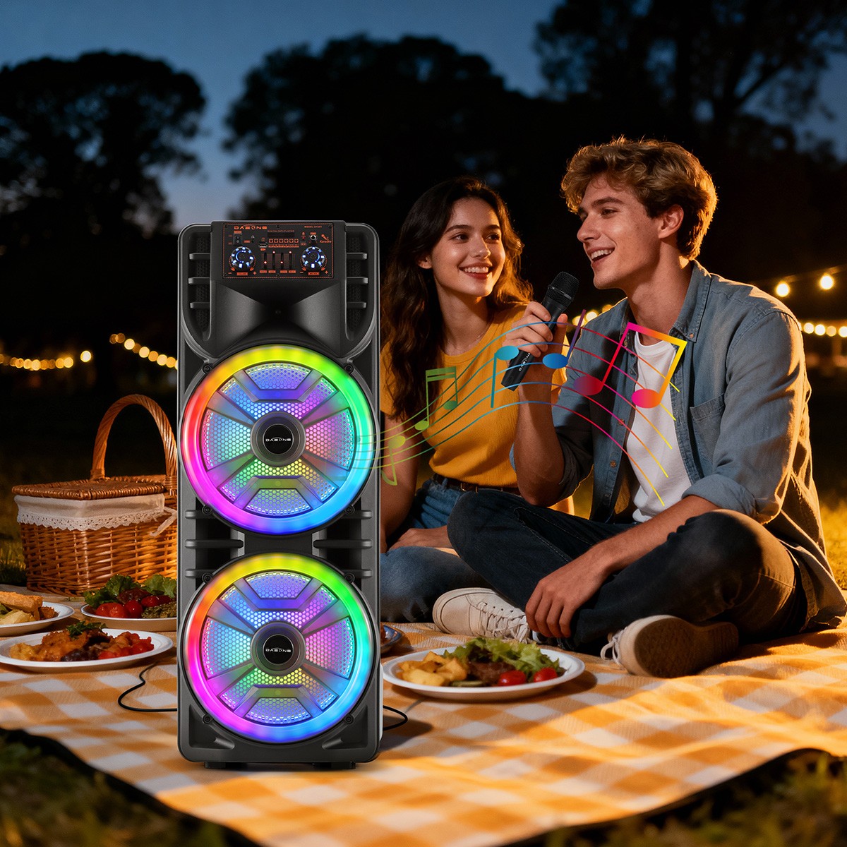Dual 12" Portable Bluetooth Party Speaker Heavy Bass Sound with Mic FM Karaoke