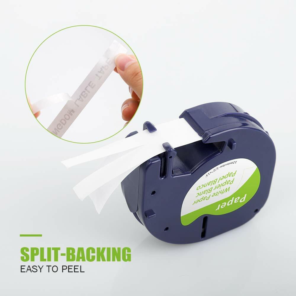 5 Pack Replace DYMO LetraTag Refills 91330 10697 White Paper Label Tape 12mm 4m