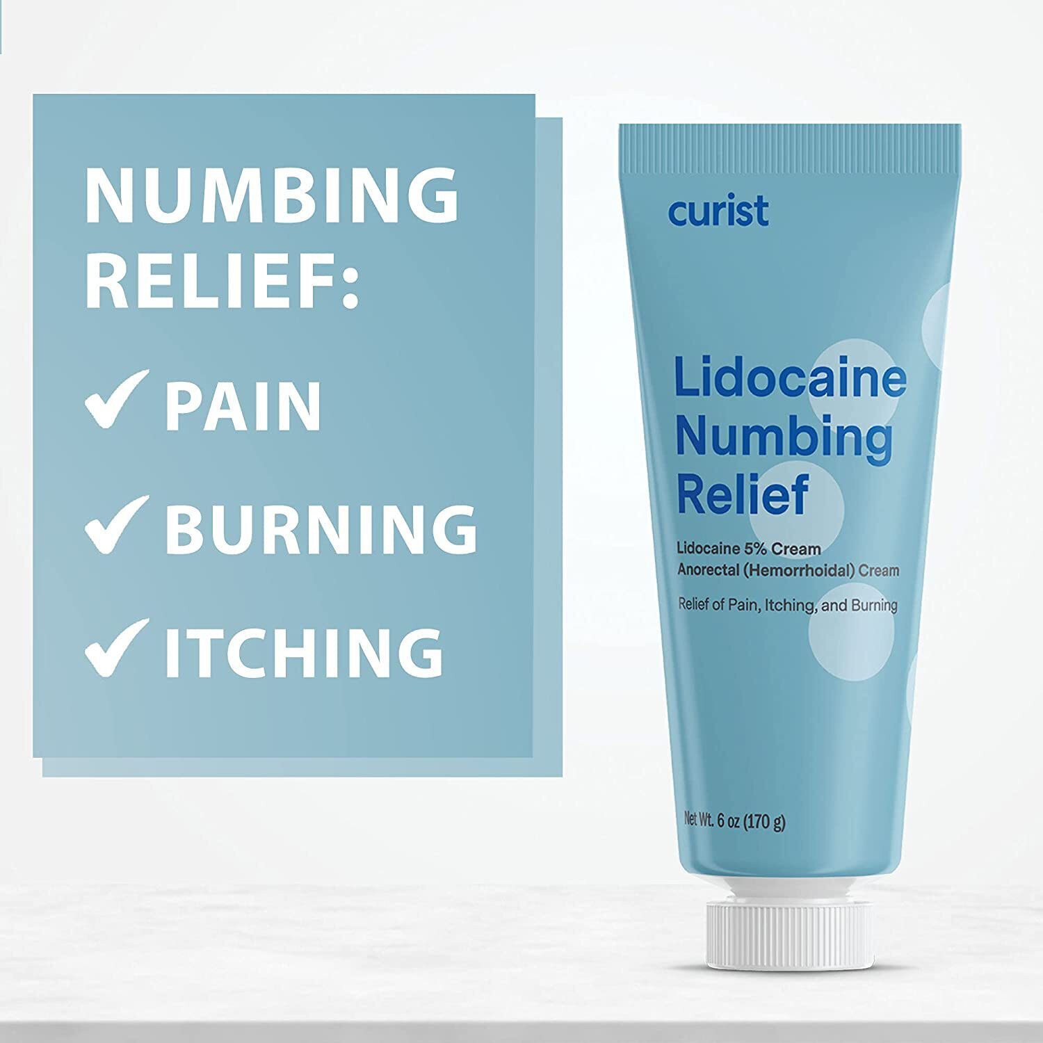 Curist Lidocaine Cream 5% 6 oz Tube Numbing Relief 6 oz Bulk Lidocaine 5%
