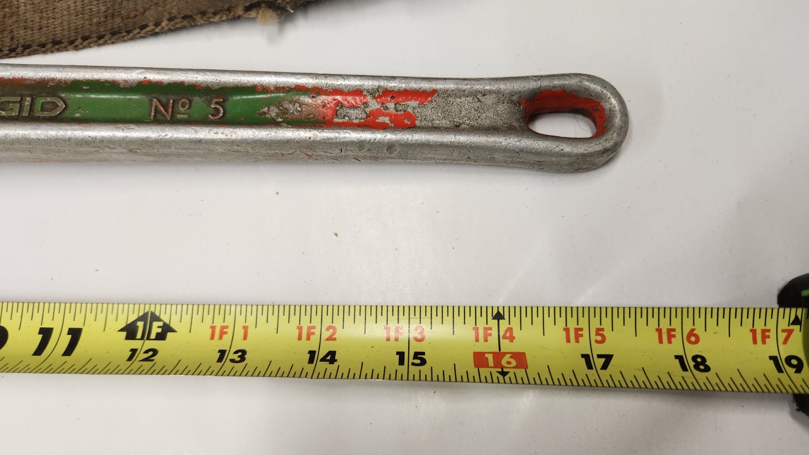 Ridgid No. 5 Adjustable Strap Pipe Wrench, 26" Strap w/Previous Owner Etchings