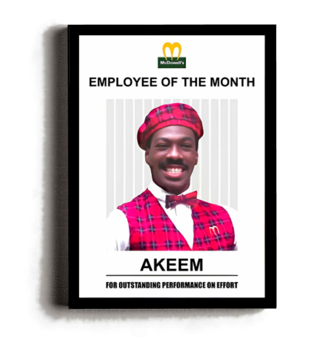Framed Coming To America Akeem Employee of the month Photo Eddie Murphy. QUALITY