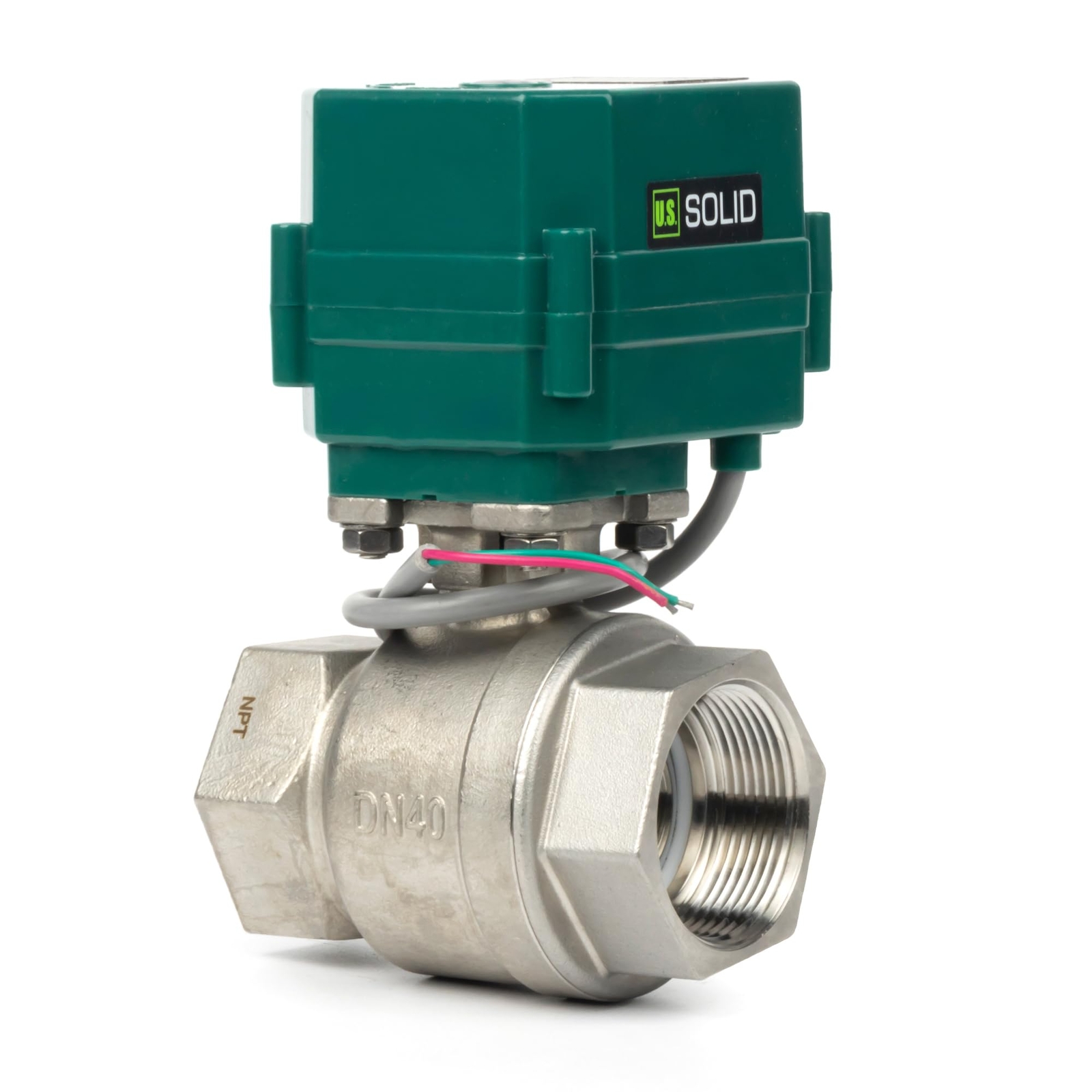 U.S. Solid Motorized Ball Valve 1-1/2 inch Stainless Steel 9-24V AC/DC