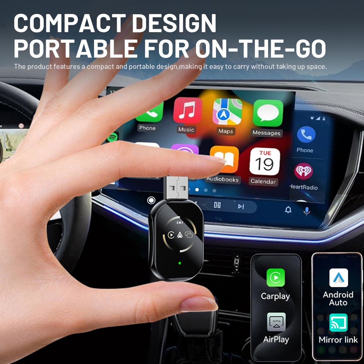 2026 Carplay Adapter Wired to Wireless CarPlay Android Auto Mirror Link 4-IN-1