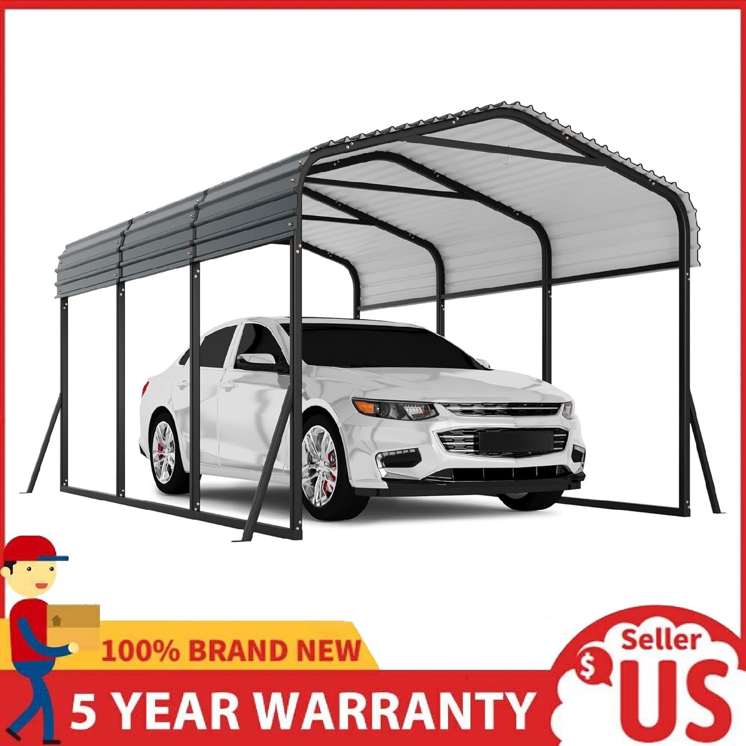 10'x15' Metal Carport with Galvanized Roof All-Weather Shelter