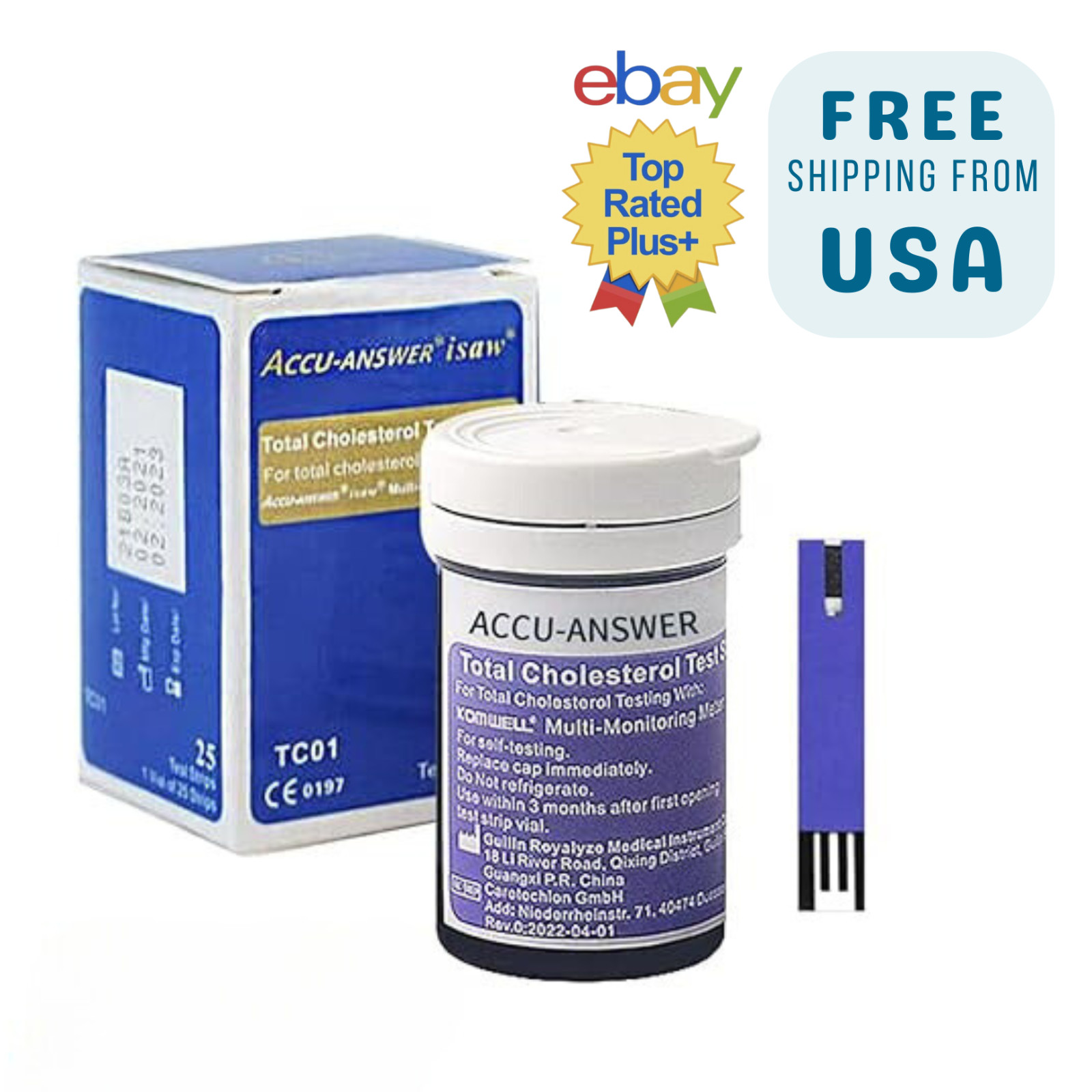 Accu-Answer iSaw Total Cholesterol Test Strips-25 Test Strips Total-EXP: 4/18/26