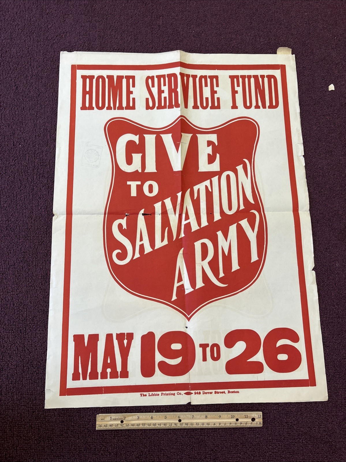 ORIGINAL 28 × 21" WWI Propaganda Boston Salvation Army Home Service Fund Poster
