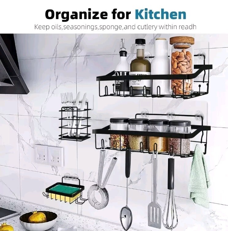 Adhesive Shower Caddy, 6 Pack Rustproof Stainless Steel Bath Kitchen Organizers