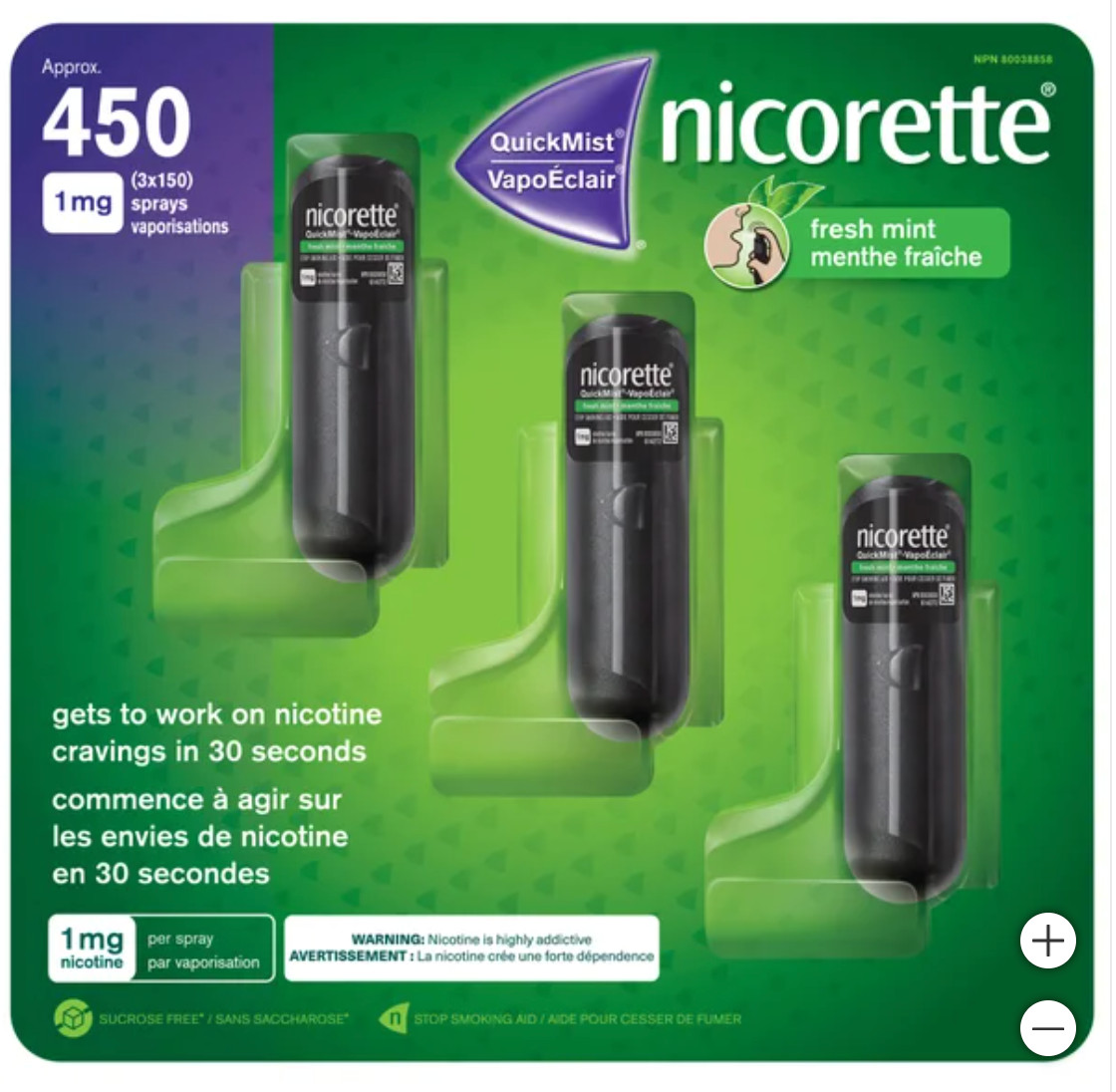 MLS Nicorette Quickmist MINT  1mg 150 Spray Duo 3-Pack Fast shipping