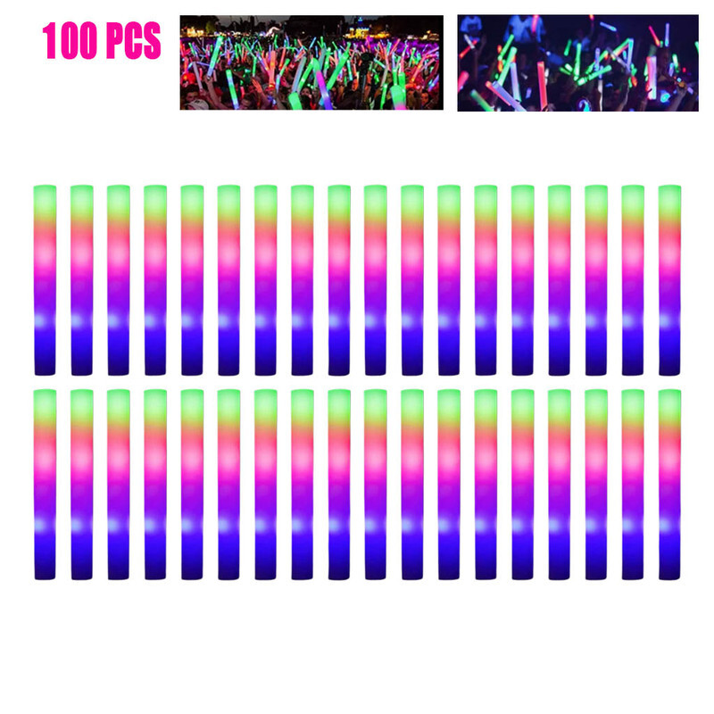 100PCS LED Light Up Foam Stick Multi Color Glow Stick For Party