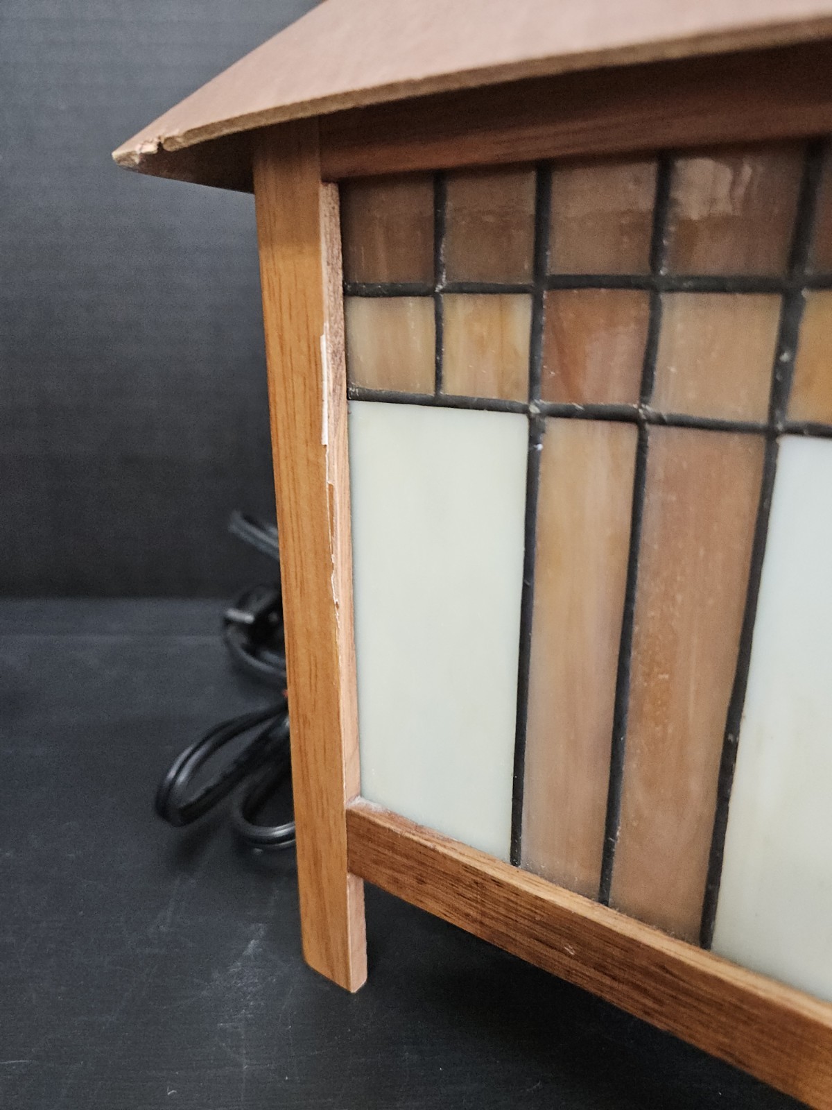 Stained Glass/Wooden Table Lamps Inspired by Frank Lloyd Mission Style Art Set