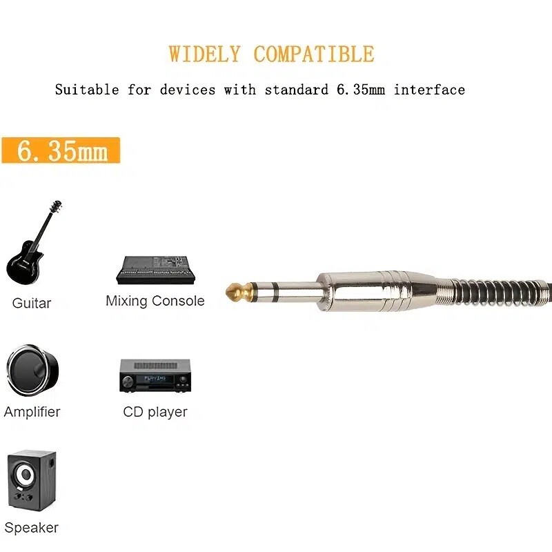 6FT Stereo Cable 1/4 Inch Male Trs Speaker Amp Noiseless Guitar Cable