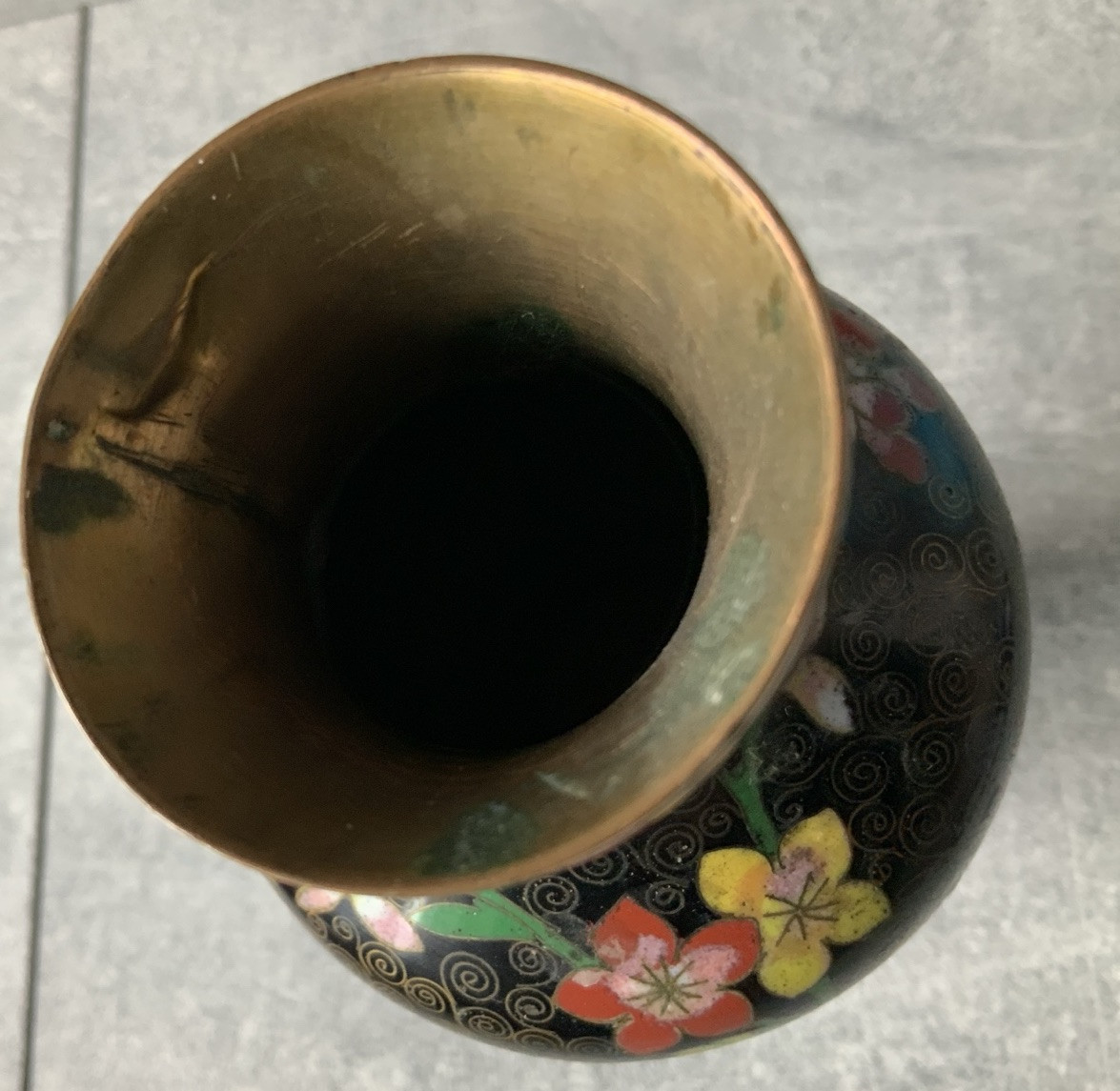 Lot Of 4 CLOISONNE Noir Enamel On Brass Variety Shapes Vases Vintage & Antique