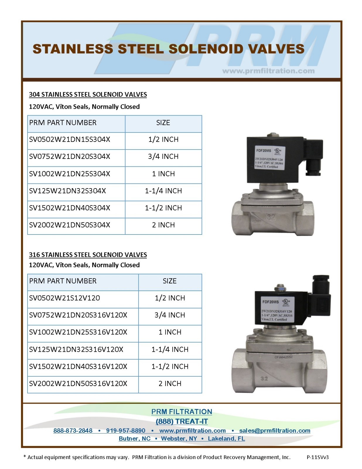 PRM 2 INCH NPT SOLENOID VALVE 120 VAC 304 SS VITON SEALS NORMALLY CLOSED NIB