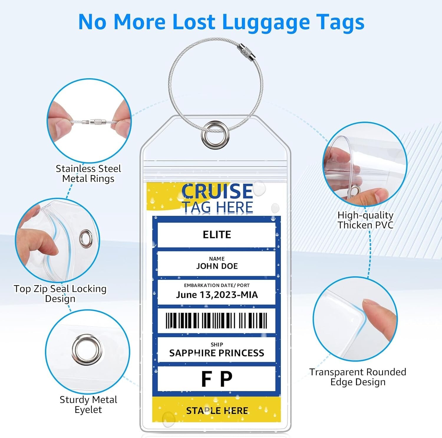 5 Pack Cruise Luggage Tag Holders For Carnival, NCL, Princess, MSC Cruise Ships,