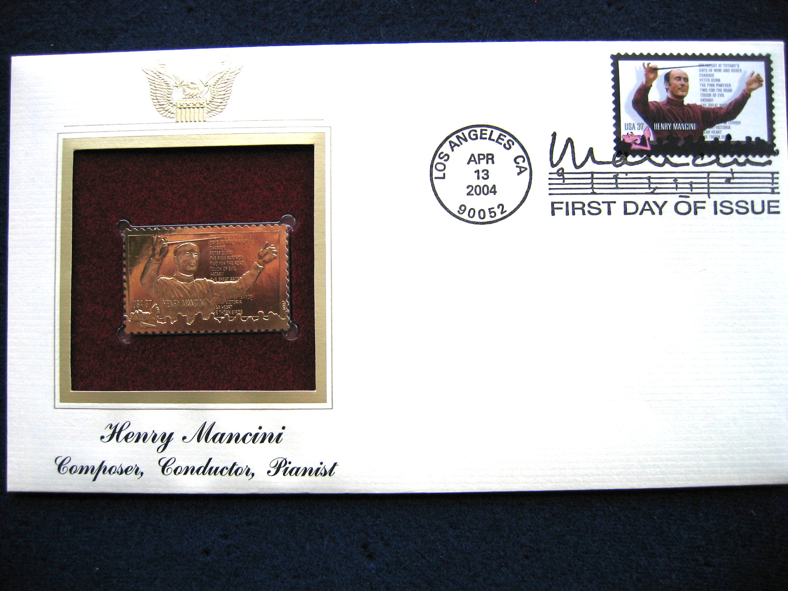 2004 Henry Mancini Composer Conductor Pianist Gold GOLDEN Cover Stamp Replica