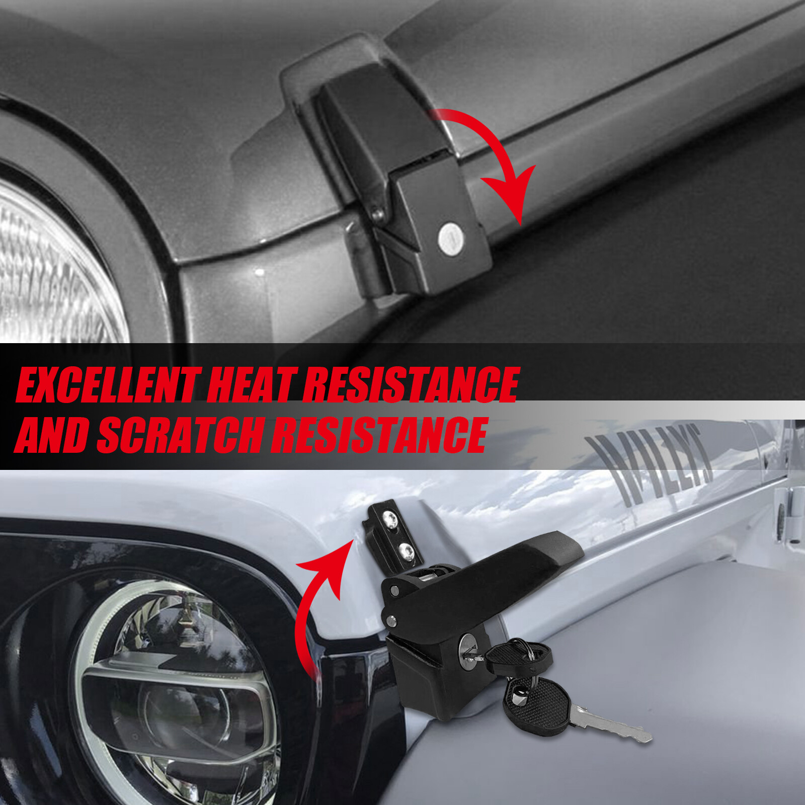 Aluminum Hood Latches Hood Lock Catch Kit Fit For Jeep Wrangler JK JKU 2007-2018