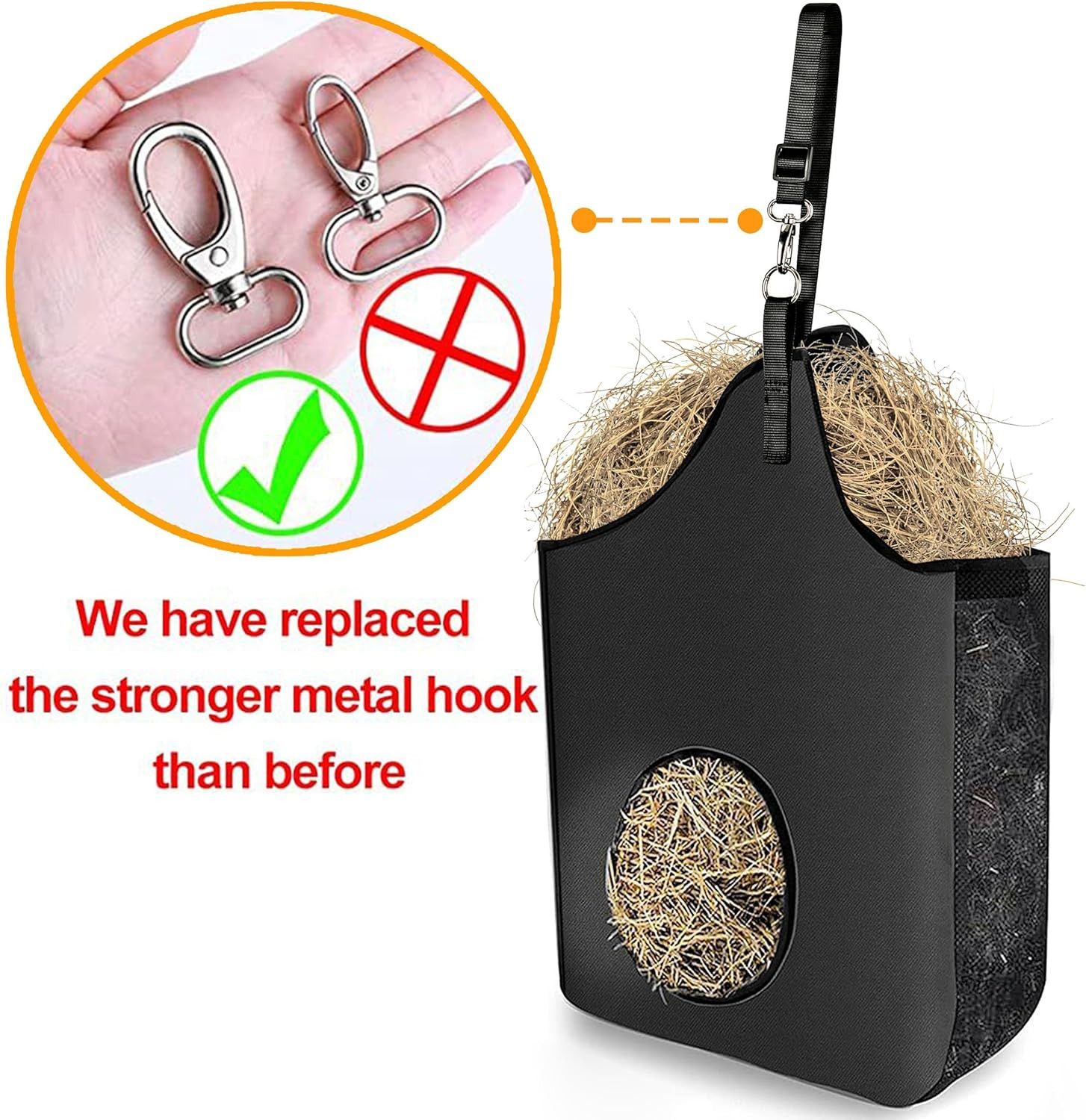 Hay Bag Hanging Goat Feeder Tote Premium Oxford Cloth with Metal Ring and Adjust