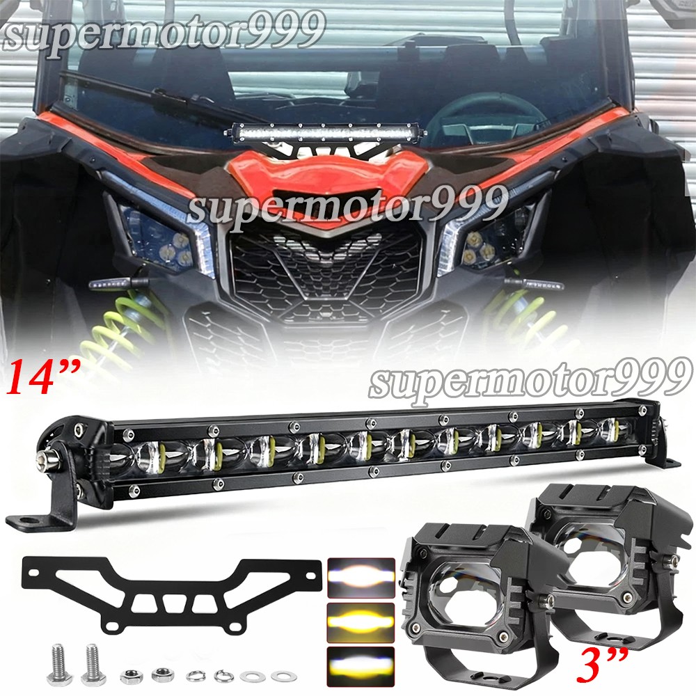 14" LED Light Bar + 3" Pods + Mount Bracket Kit For Can-Am Maverick X3 2016-2023