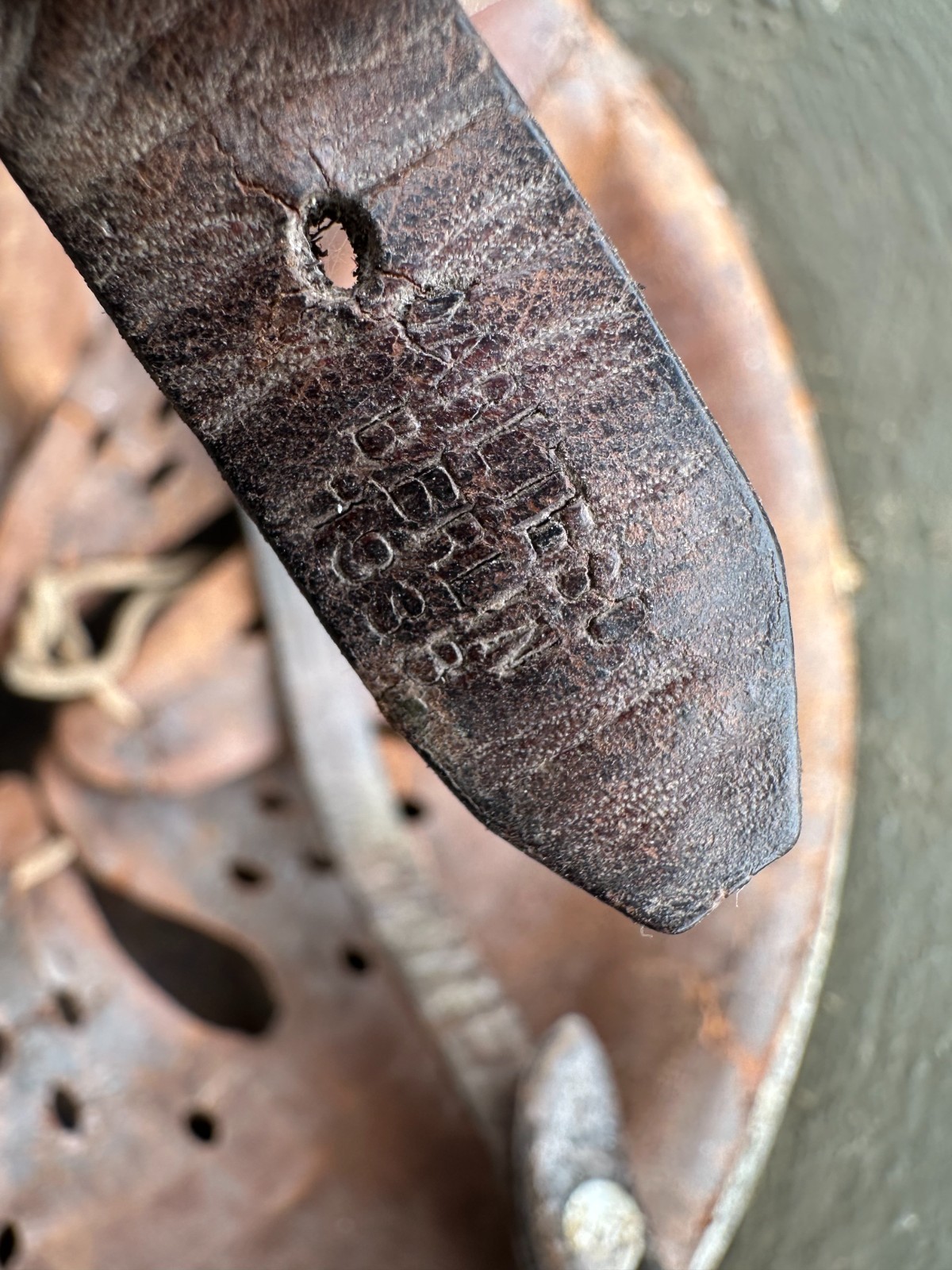 WWI WWII German M18 Combat helmet - thick camo finish - 1938 chinstrap