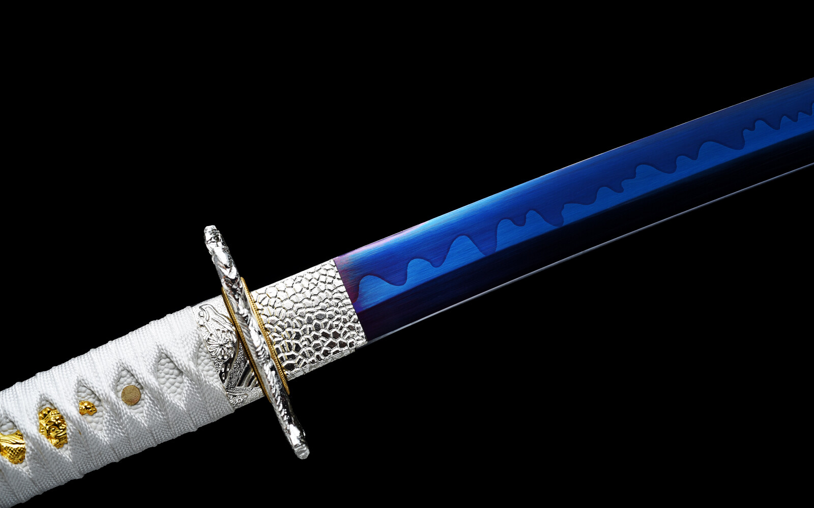 Blue White Full Tang Japanese Sword 1095Carbon Steel Battle Ready Samurai Katana