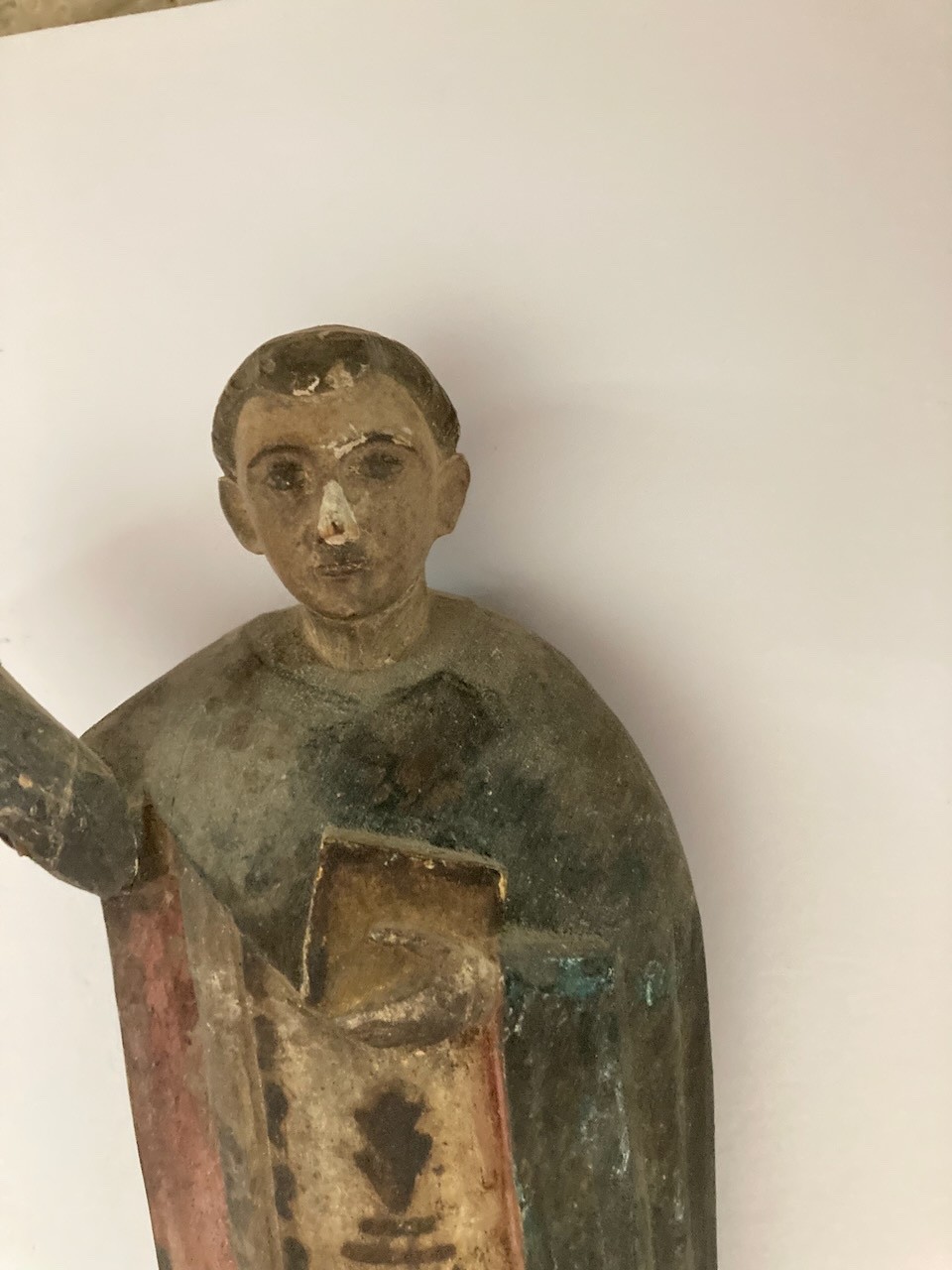 Authentic Antique Hand Carved Wooden Polychrome Santo Figure