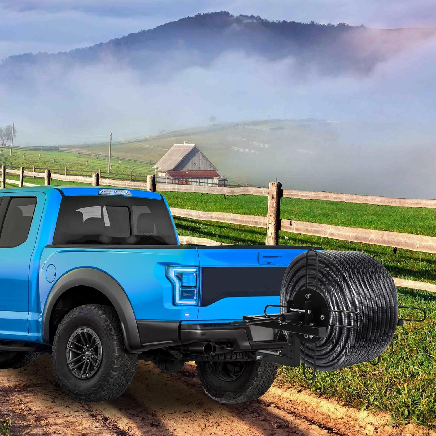 Barbed Wire Unroller Bolt-On ATV Adaptor or 2" Receiver Hitch for Fencing, Black