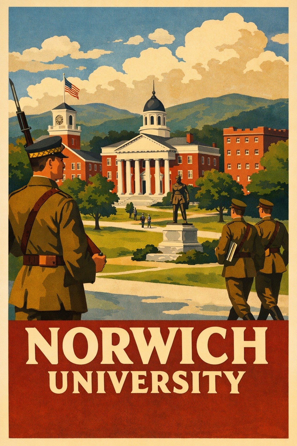 Norwich University Poster 🇺🇸 - 24x36” Vintage Home Decor