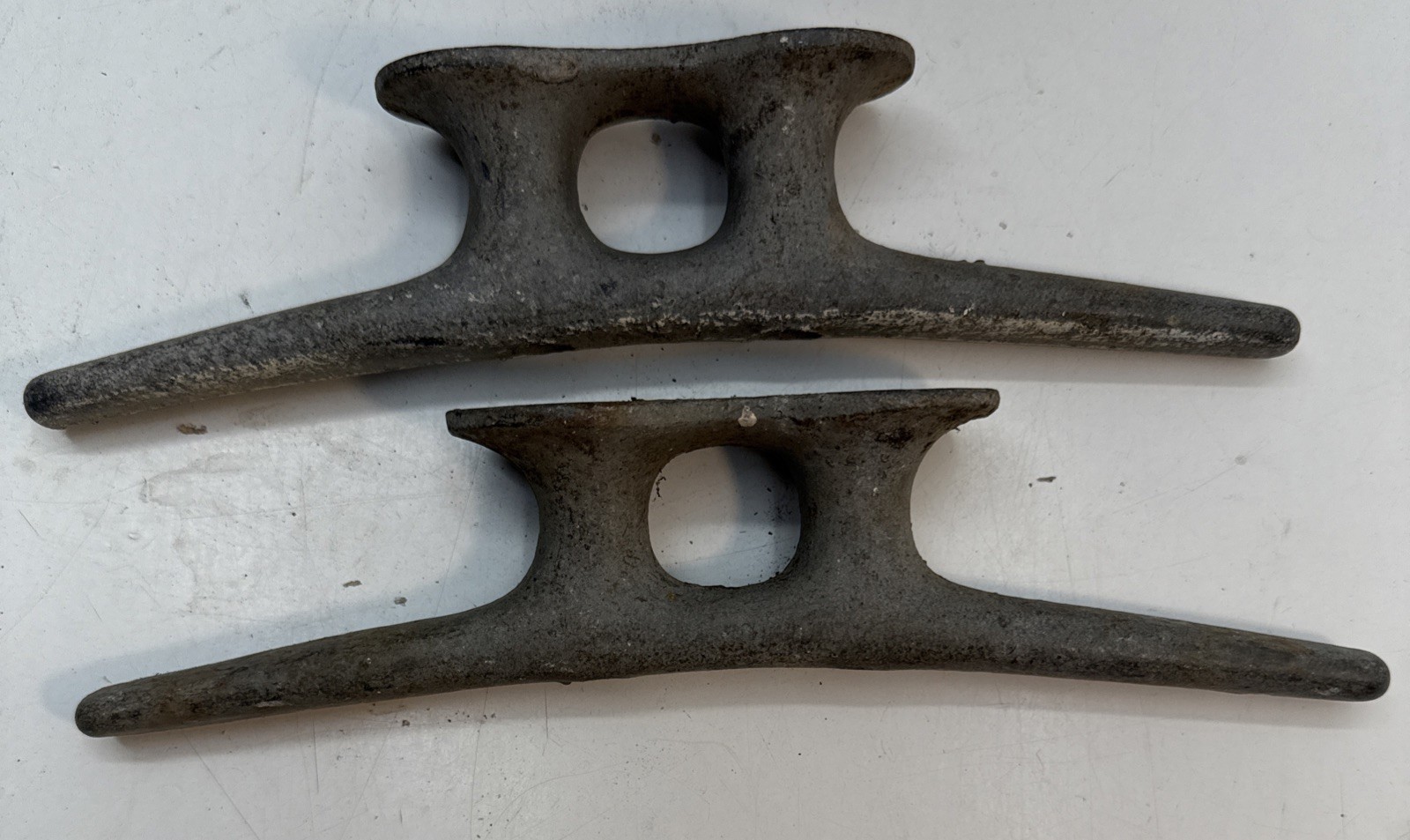 Lot of 2 VINTAGE Large GALV. CAST IRON BOAT - DOCK CLEAT, 10" long.