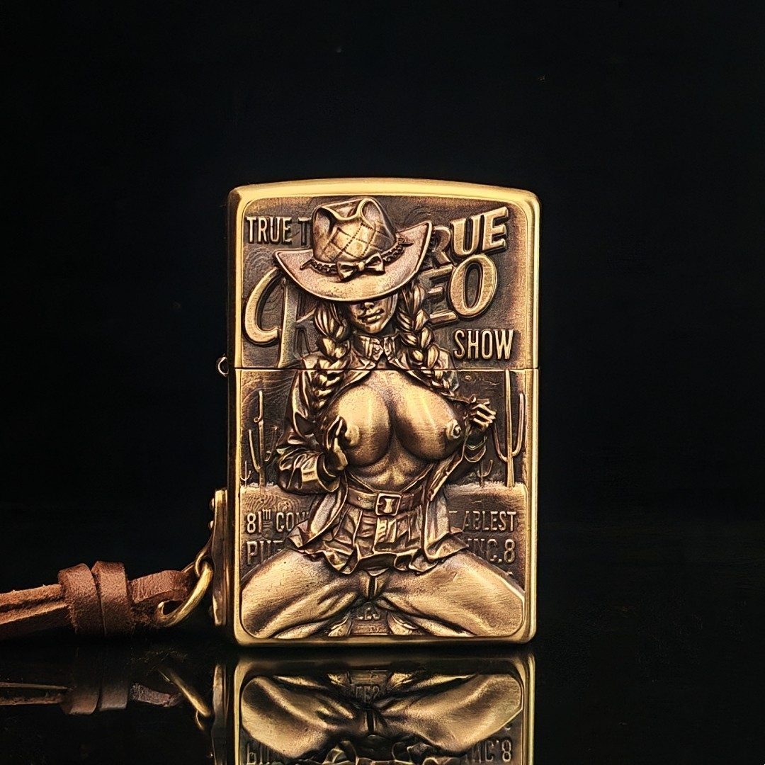 Cool Zippo Lighter with Cowboy Girl Design Gift For Men