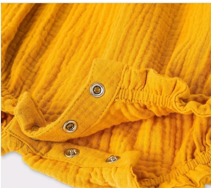 Cat & Jack Bubble Gauze Romper Girls 18 Month Sleeveless Mustard Yellow Ruffle