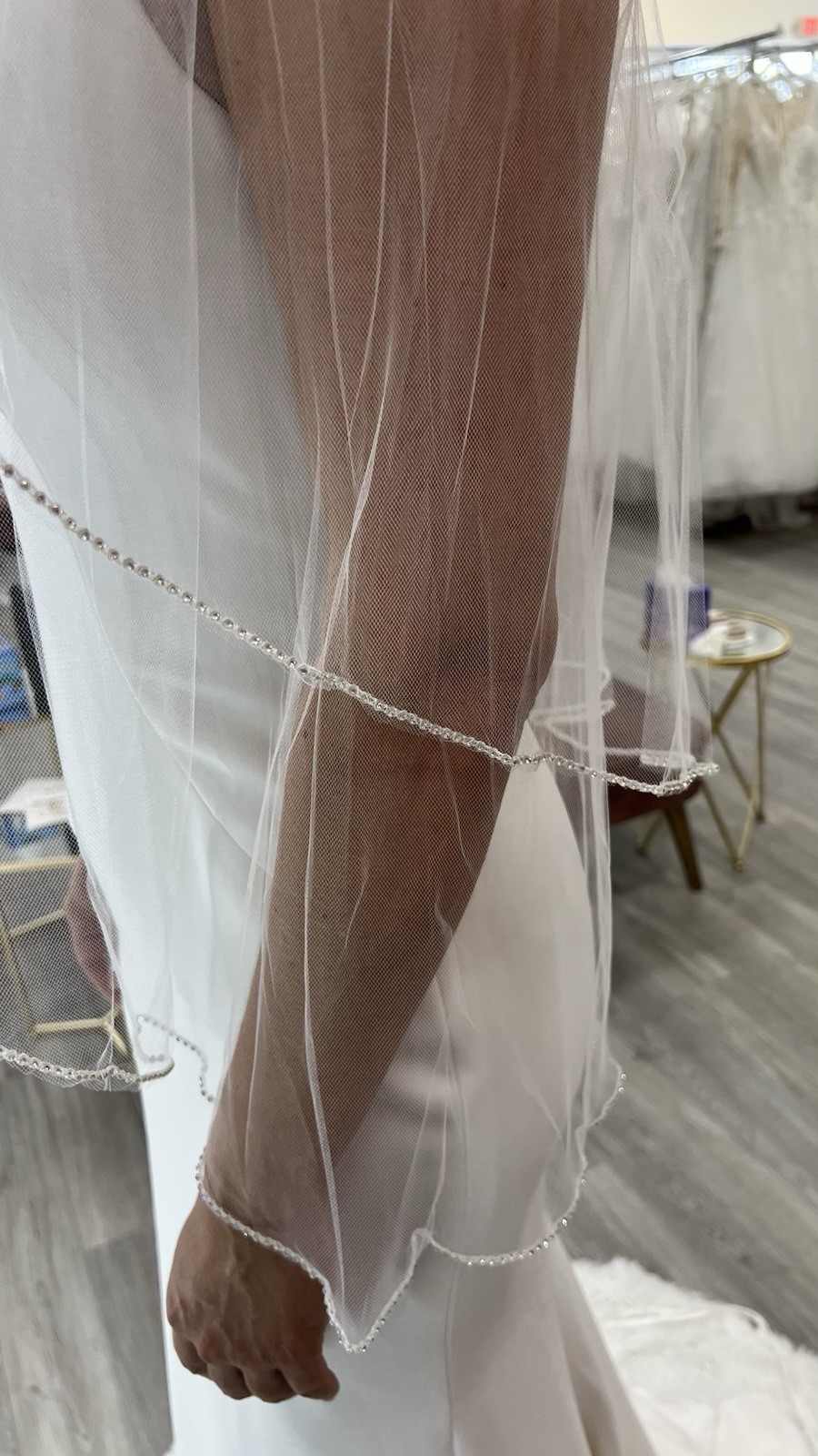 Ansonia Fingertip Short 2 Tier Ivory Rhinestone Veil